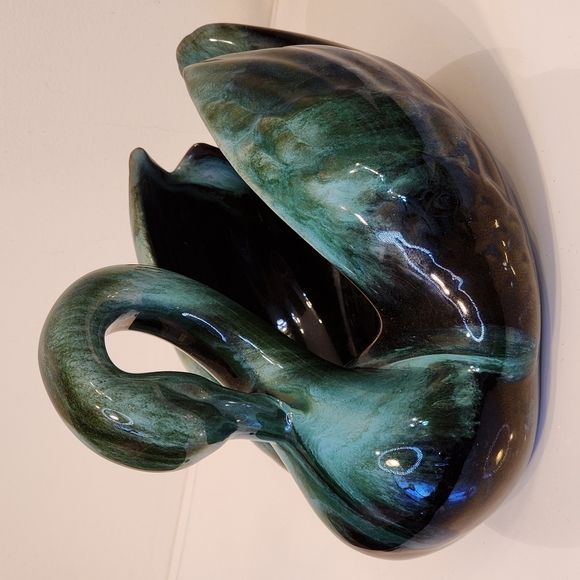 BMP Blue Mountain Pottery Swan Planter Bowl Canada Vintage 5"x7" Metallic Glazed - Picture 8 of 13